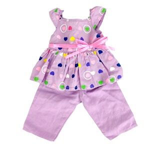 Casual Shirt & Pants Outfit for American Girl & 18" Dolls Lilac Hearts Pink #39